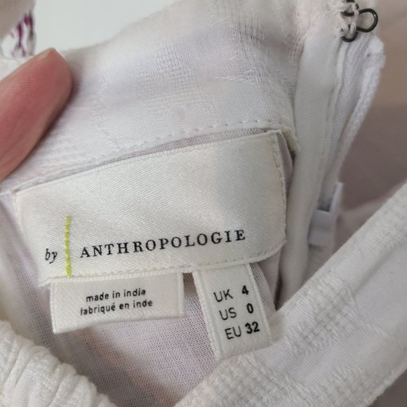 Anthropologie Womens 0 White Purple Embroidered Tasseled Halter Manuela Dress - Picture 8 of 10